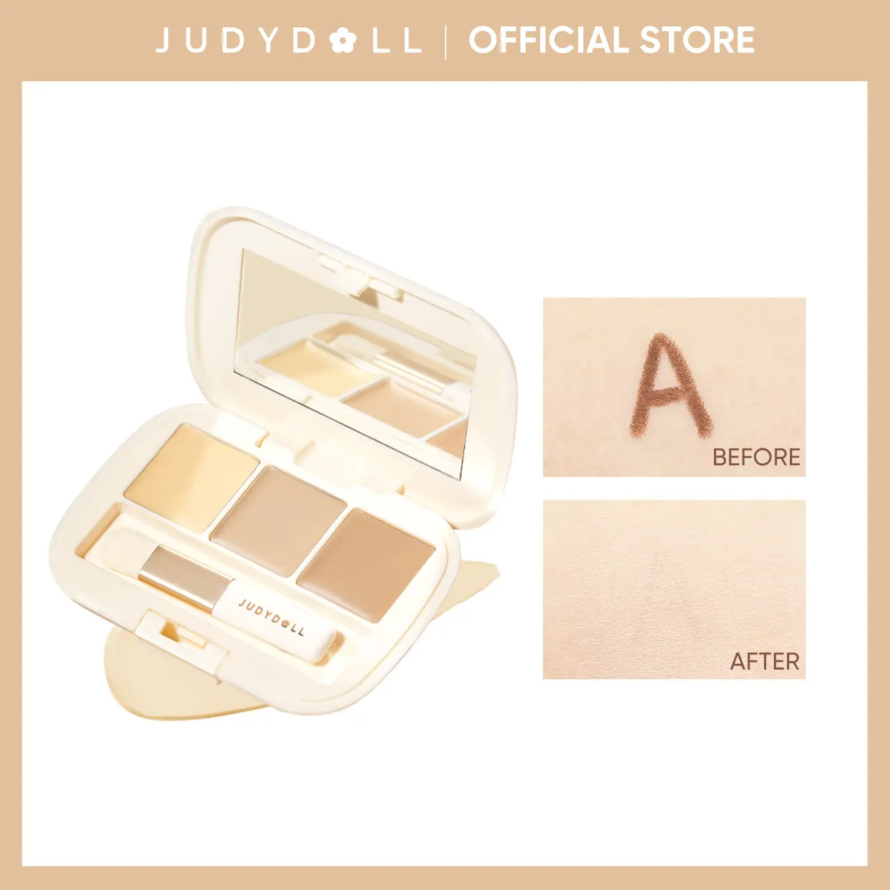 JUDYDOLL Three-Shades Concealer Palette, Under Eye Brightener, Coverage, Delicate Texture, Smooth & Fitting, Waterproof, Soft-Focus, Sweat-Resistant pores, Makeup, Cosmetics, Refresh Look, Summerwins