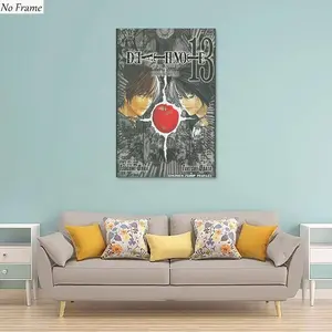 Death Note Poster Print Night God Moon & L, Dark Style, Apple & Death Reaper Outline, Vintage Comic Feel, Artistic, Model_xinghao Kfhx046