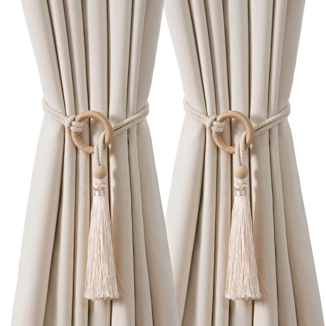 Bohemian Style Curtain Tiebacks Set of 2, Handwoven Polyester Rope Fringe Accessories for Home Office Decor, Elegant Hanging Window Trim, Tassel Decor Curtain, Curtain Tie Backs For Curtains