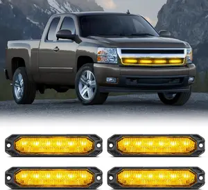 Nilight 4PCS 6LED Amber Strobe Light Modules, 12V-24V Ultra Slim Surface Mount with Amber Lens, High Brightness Flashing Mode Sync, for Cars/Trucks Grille Car Accessories, Strobe Light Module