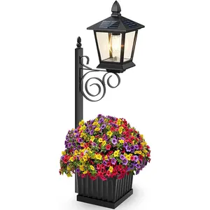 Two-In-One Outdoor Planter, 27 Inch Solar Light Strip Planter, Metal Pole, Ip65 Waterproof, Independent Outdoor Planter, Decorative Solar Lamp, Planter Pots, Garden Planters
