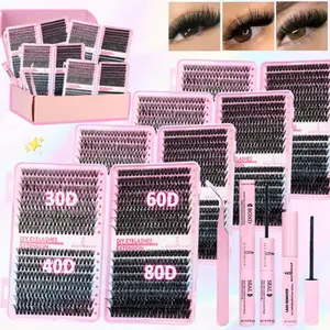 Lash Clusters Kit, 2560-Piece 9–16 mm D Curl 30D/40D/60D/80D Natural Volume Individual Eyelashes Book Set with Bond & Seal, Remover and Tweezers, Perfect for DIY Eyelash Extensions at Home for Women and Beginners