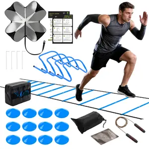 Soccer Agility Training Equipment Set- 20 ft Speed Ladder, 12 Soccer Cones, 4 Agility Hurdles, Jump Rope, Resistance Parachute Speed Training Equipment for Kids, Youth, Adults