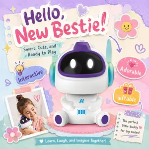 Electronic Robot Toy with LED Screen Face Display, White and Purple Plastic Body with Voice Speaker Microphone, AI Toy, Desktop STEM Learning Figure for Boys Girls Smart Multi-Mode Vacuum Cleaner