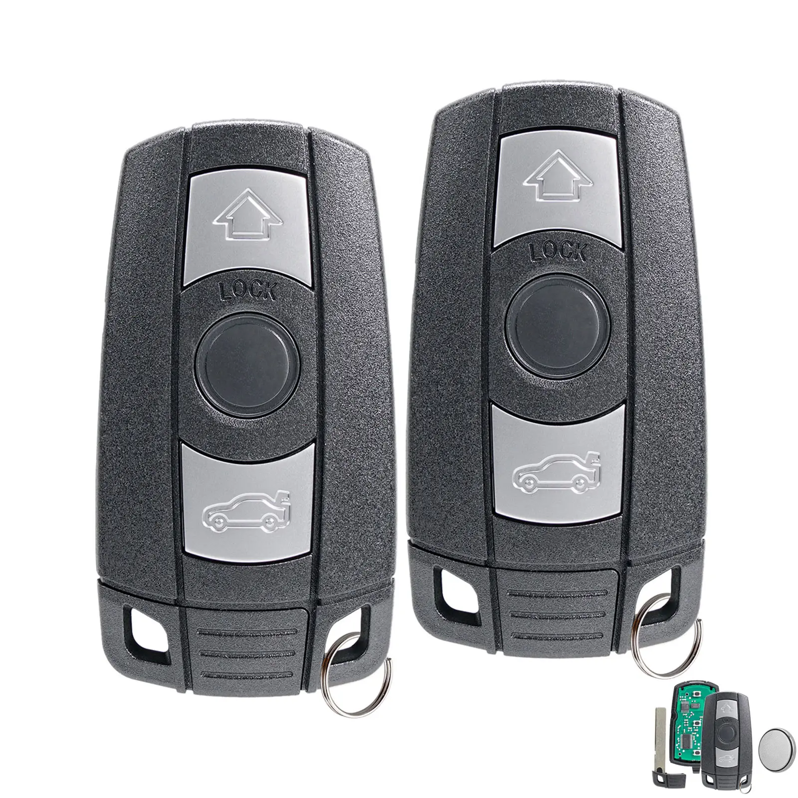 2 x Remote Key Fob Replacements, Metal Smart Car Keys with Batteries & CAS3+ for BMW 1/3/5 Series (E60,E61,E91,E92) X5/X6 Push Start Cars with Push to Start/Stop Button on Dashboard Keyless Go Automotive Electronics Accessories