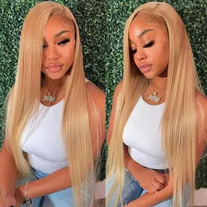 Hot Star 27# Honey Blonde Colored Red Color 613# Blonde Color 99J Burgundy Color Ginger Color and P4/27 Highlight Color Human Hair Frontal Wigs Straight 180% 13x6 HD Transparent Lace Front Human Hair Wigs For Women