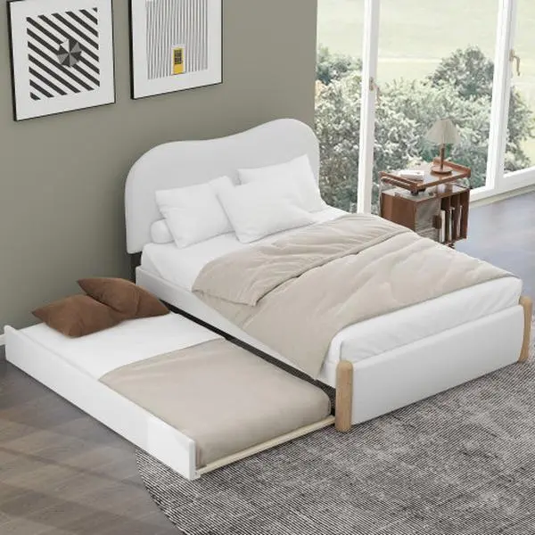 【Bellemave】Twin /Full Size Upholstered Platform Bed with Wood Supporting Feet 【Bellemave】Twin /Full Size Upholstered Platform Bed with Wood Supporting Feet
