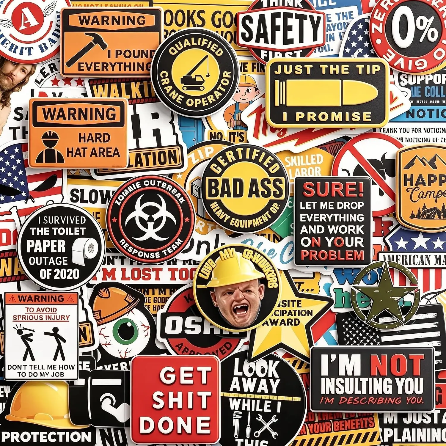 248 Pcs Hard Hat Stickers Pack - Sarcastic Funny Meme Vinyl Decals, Waterproof & Durable Stickers for Toolboxes, Helmets & Blue Collar Workers