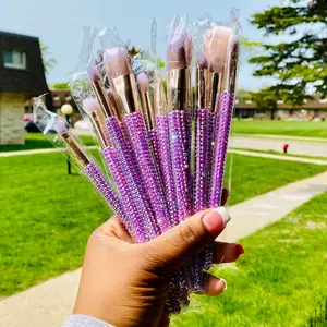 Purple Diamond Studded Bling Makeup Brush Set