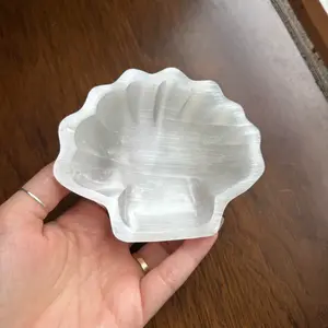 Selenite Shell Bowl, 4 Inch Polished Crystal Ring Dish, Seashell Jewelry Tray and Altar Piece