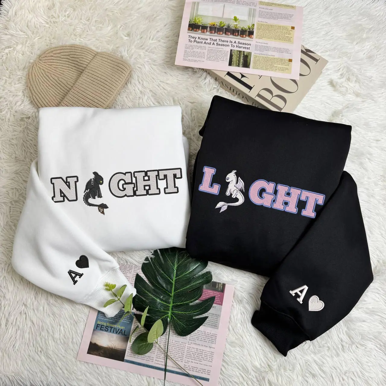 Toothless The Dragon embroidered sweatshirt, Night Fury Light Fury shirt, Couple embroidery hoodie, How to train your dradon shirt