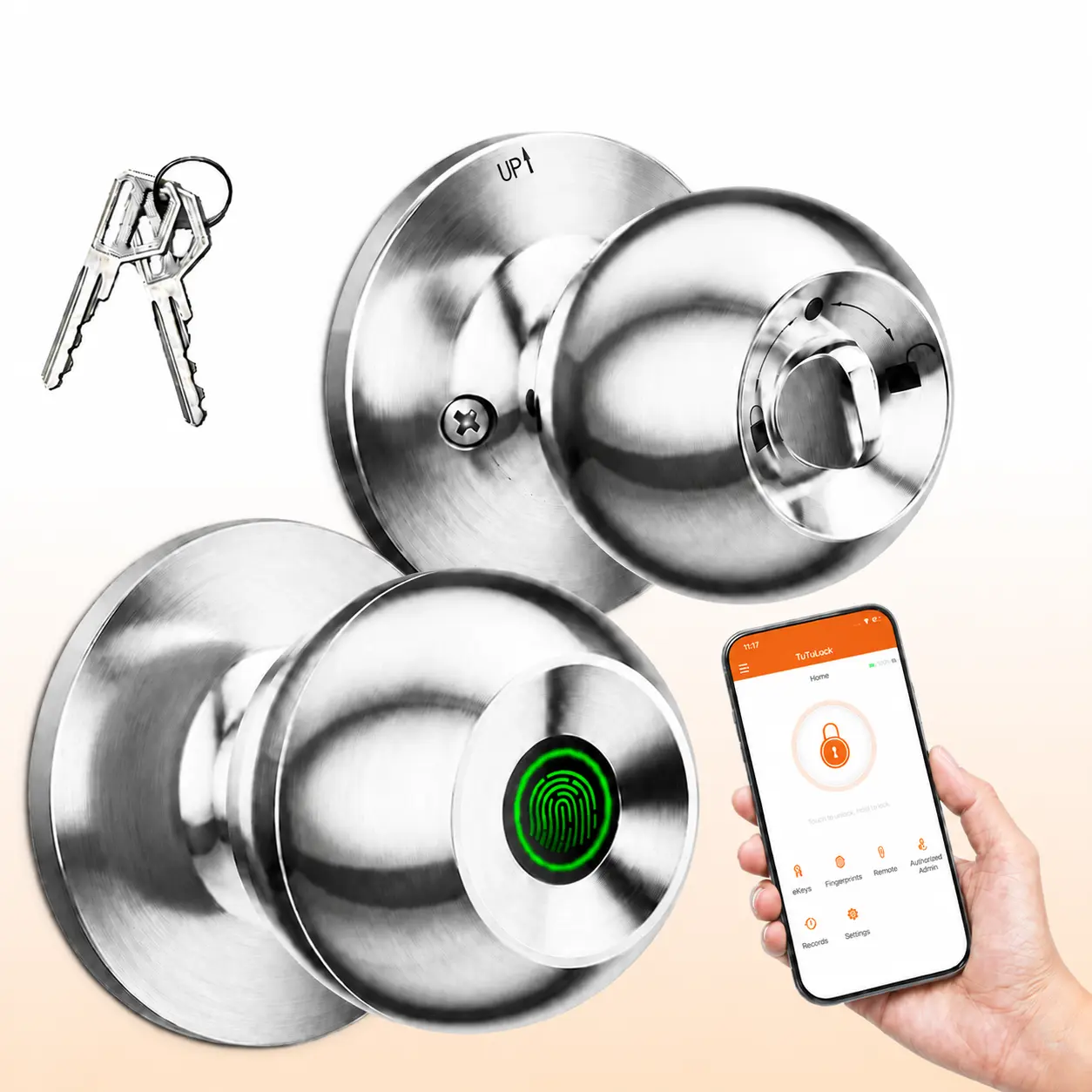 【5-Min Easy Installation】EUERTE Silent Fingerprint Smart Door Knob, Biometric Keyless Entry Lock with APP Remote Control,Auto Lock 3 Modes,Smart Security Lock for Bedroom,Apartment,Garage,Office & Home Indoor Rooms,deals for you day homedecor