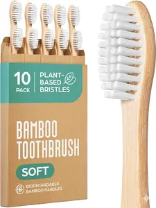 Bamboo Toothbrushes 10 Pack – Natural Toothbrushes, Plant-Based Soft Bristles – Eco-Friendly Wooden Toothbrush