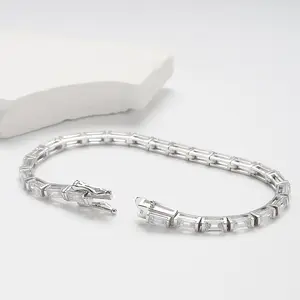 925 Sterling Silver Classic Tennis Bracelet for Women, Rectangle Cubic Zirconia, White Gold Plated, Dainty and Simple Jewelry Gift for Her