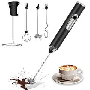 Milk Frother Handheld with 3 Heads, mix Fruit juice powder，Prebiotic Powder，Electric Whisk Drink Foam Mixer with USB Rechargeable 3 Speeds, Mini Frother for Coffee Latte, Cappuccino, Hot Chocolate, Egg