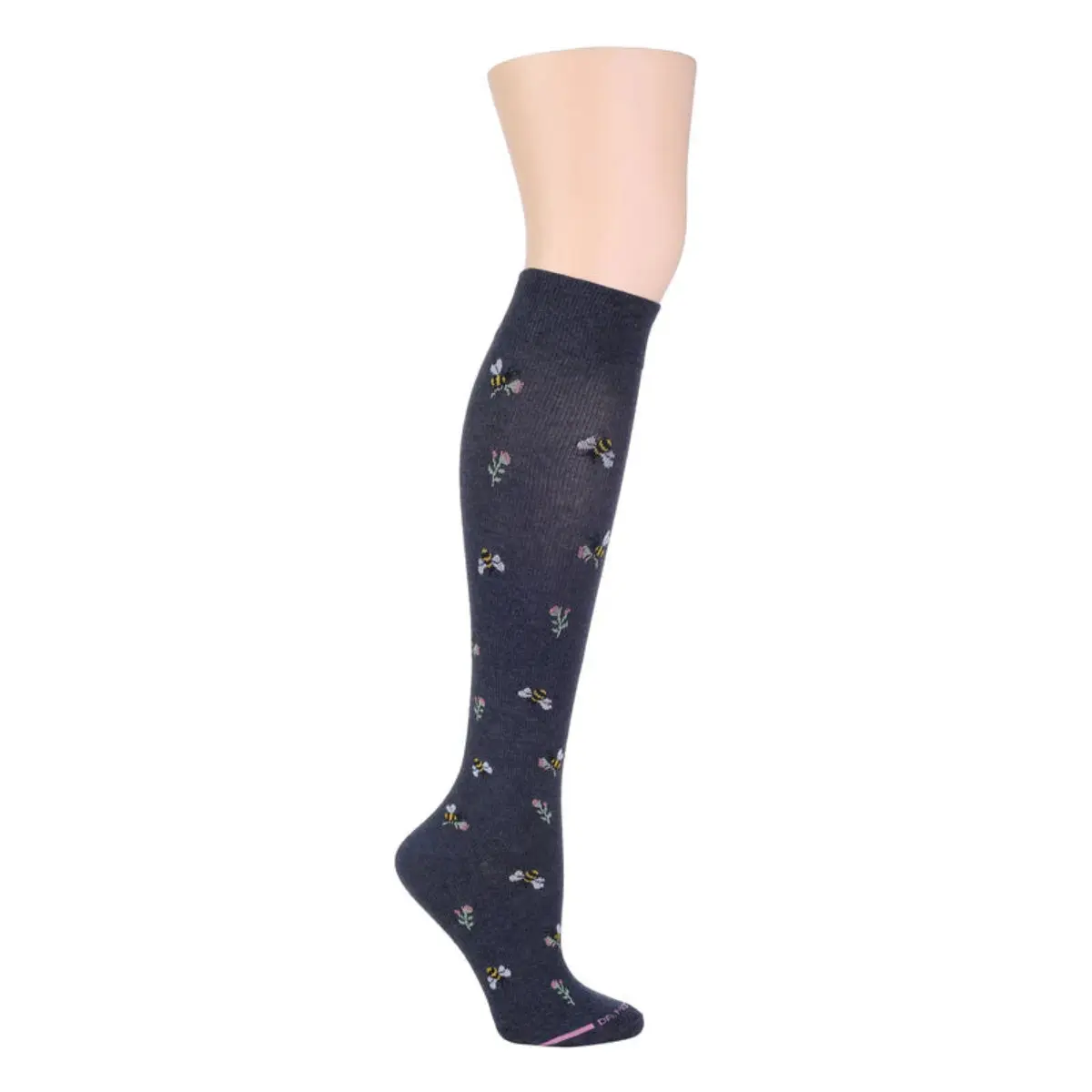 Women's Knee-High Compression Socks with Bees & Flowers Pattern, Smooth Breathable Cotton Blend for Comfortable Everyday Leg Support (8-15 mmHg)