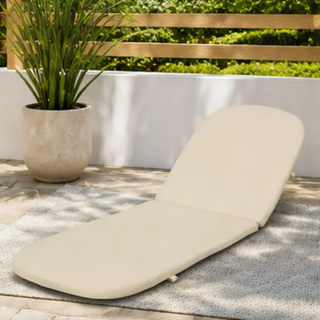 Beige Water-Resistant Outdoor Chaise Lounge Cushion, 79x28x1 Inch Foam-Filled Patio Furniture Pad, 100% Polyester Fabric, Hand-Crafted, No Assembly, for Garden, Backyard, Deck, Poolside Lounger, Single Box Product, Beige Color Options
