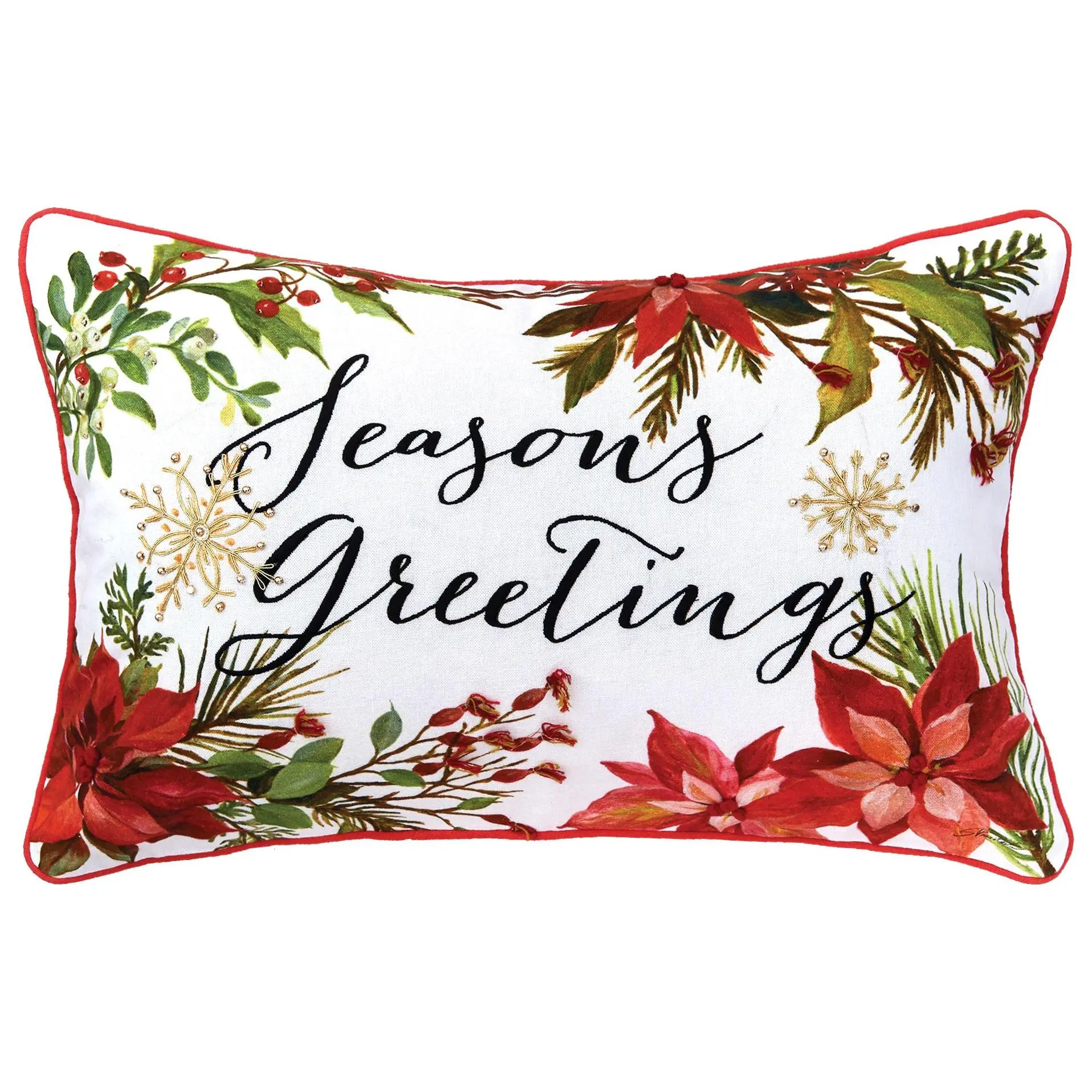 C&F Home 14" x 22" Seasons Greetings Poinsettia Throw Pillow
