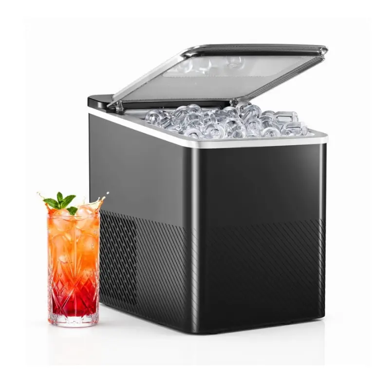 Countertop Portable Bullet Ice Machine with 2-Size Options, Self-Cleaning Function, 26.5 Lbs/24H Production, Black Kitchen Appliance