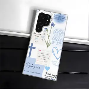 Floral Christian with Psalms Bible Verse Phone Case for SAMSUNG GALAXY S22 S23 S24 S25 FE ULTRA PLUS Hard TPU PET PC Black White Stylish Gift Ideas Anti-drop Cellphone Protective Shell Shockproof Protector Mobile Phone Cover