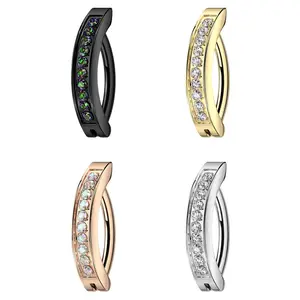 Titanium Belly Ring Hinged Hoop Clicker 14 Gauge with CNC Set CZ Gems