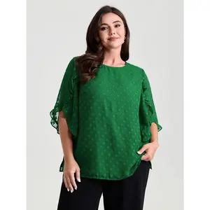 【Summer Turn-Up】【Essential】BlOOMCHIC Plus Size 【Easter's Haul】 Sheer Petal Ruffled Sleeve Textured Blouse [M-6X] 2026 Summer Pick for Mother's Day