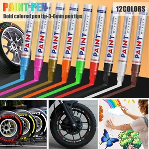 12 Color Quick-Drying Permanent Paint Pens, Waterproof Oil-Based Markers Set for Drawing Rocks Wood Fabric Glass DIY Crafts, Art, Painting Supplies, Non-Fading Ink