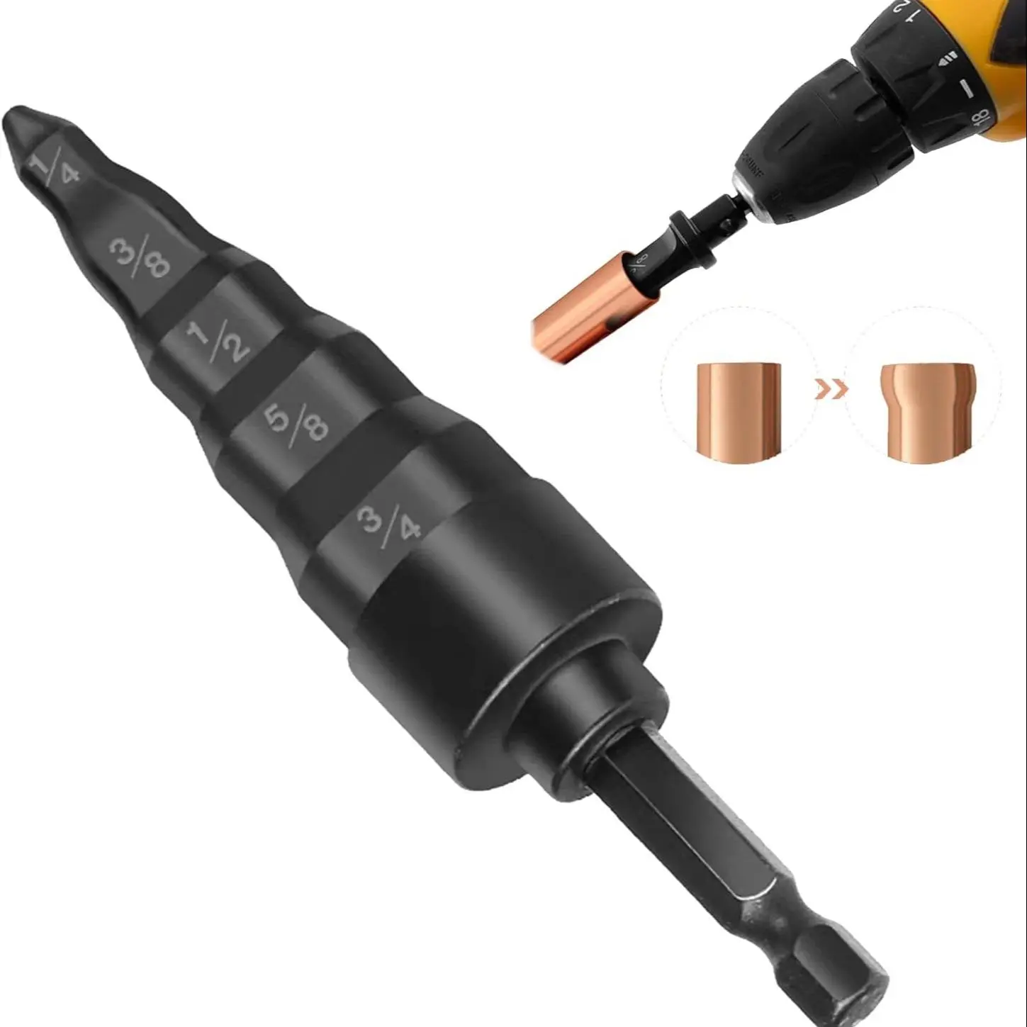 5 In 1 Copper Tube Expander, Swage Tube Expander, Copper Tube Expander Tool With 1/4, 3/8, 1/2, 5/8 & 3/4 Bits, HVAC Repair Power Tool Accessories