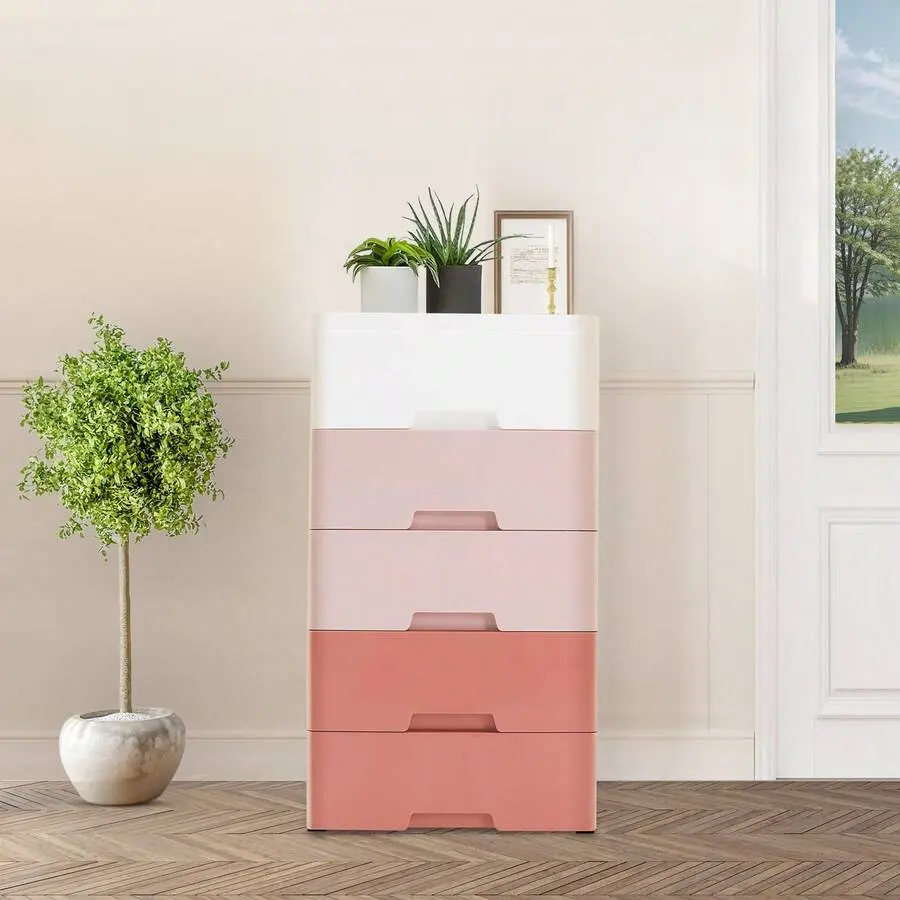 5-Tier Desktop Storage Cabinet, Gradient Pink PP Stackable Desk Organizer For Living Rooms, Bedrooms, 17.1*11.4*31.5 Inches Faux Fur Bean Bag Sofa
