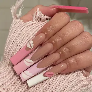 Hot Girl Must-Have 24pcs New Super Long Coffin Ballet Nail Wraps Red Lips Multicolor 1 Nail Buffer + 1 Jelly Adhesive Tab