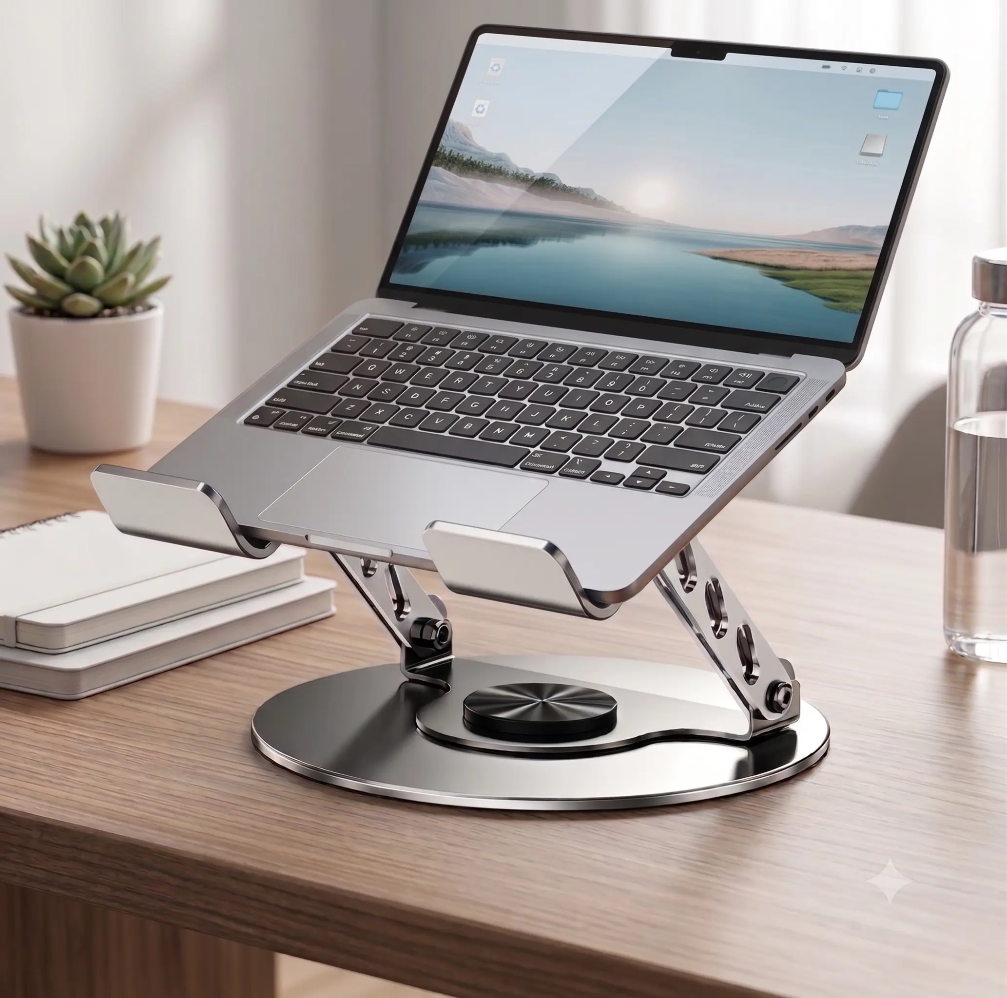 360° Rotating Aluminum Laptop Stand for Desk, Adjustable Ergonomic Computer Riser, Foldable Ventilated Notebook Holder with Stable Swivel Base, Portable Desktop Stand for MacBook, Laptop, Tablet, Home Office, Gaming & Work