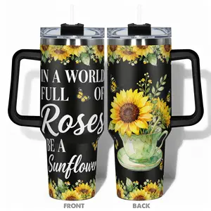 1pc Stainless Steel Cup 40oz/30oz/22oz Water Bottle, Leakproof Insulated Tumbler, Thermo Tumbler, Sunflower Butterfly Design, Double-layer Insulation, Large Capacity, Insulated Travel Drinkware, Ideal for Gym, Hiking, Travel, Birthday Christmas Gift