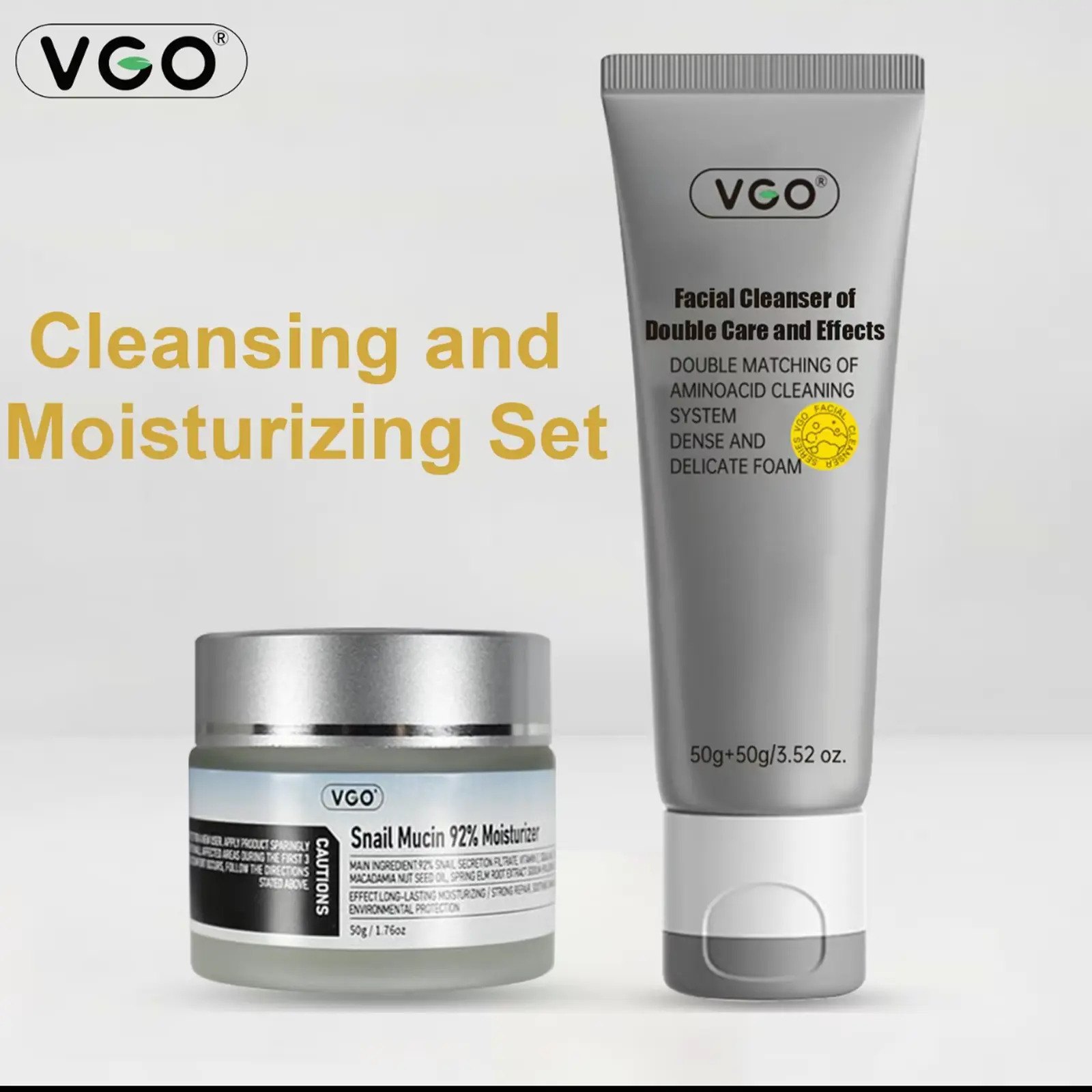 VGO 92% Snail Mucin Moisturizer, Cleansing & Hydrating Daily Gel Cream for Sensitive & Dry Skin, Unisex, 1.76 oz (50g), Moisturizers Cream, Sensitive Skin, Gel Cream Hydration