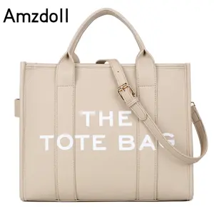 Amzdoll Women's PU Letter Tote Bag Simple Casual Large Capacity Handbag Hot-Selling Women's Bag
