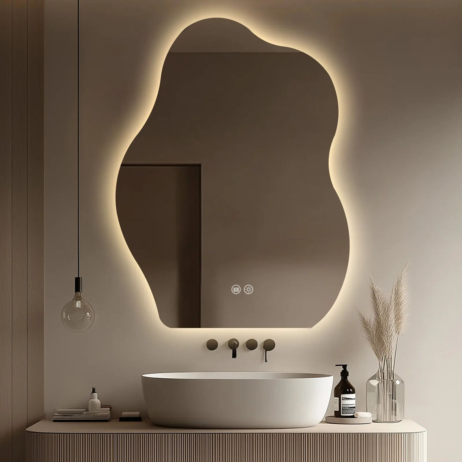 Yoding LED Bathroom Mirror 24x32" Stepless Dimmable Irregular Mirror with Light Anti-Fog Memory Al-Alloy Lampshade Frameless Water Proof Makeup Mirror for Bathroom (Vertical Only)