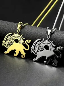 Iran Islamic Sword Lion of Persia Shamshir Pendant Necklace Women Men Stainless Steel Gold Color Arabic Iranian Chain