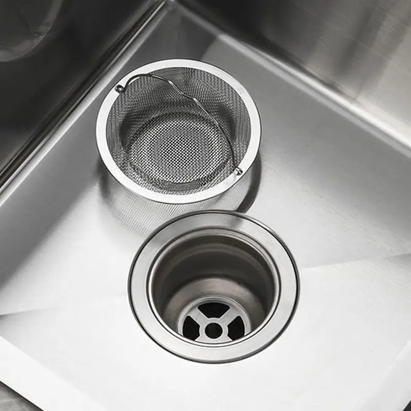 2 Pack Kitchen Sink Drain Strainer with Handle, Stainless Steel Large Kitchen Sink Drain Basket Food Catcher, Outer Diameter 4.2 Inch, Rust Free