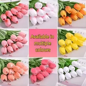 10Pcs Real Touch Artificial Tulips, Faux Tulip Stems Multiple Colors, DIY Floral Arrangement for Wedding Bouquet, Bridal Shower, Holiday Festival Decor, Home Party Vase & Garden Centerpiece Decor