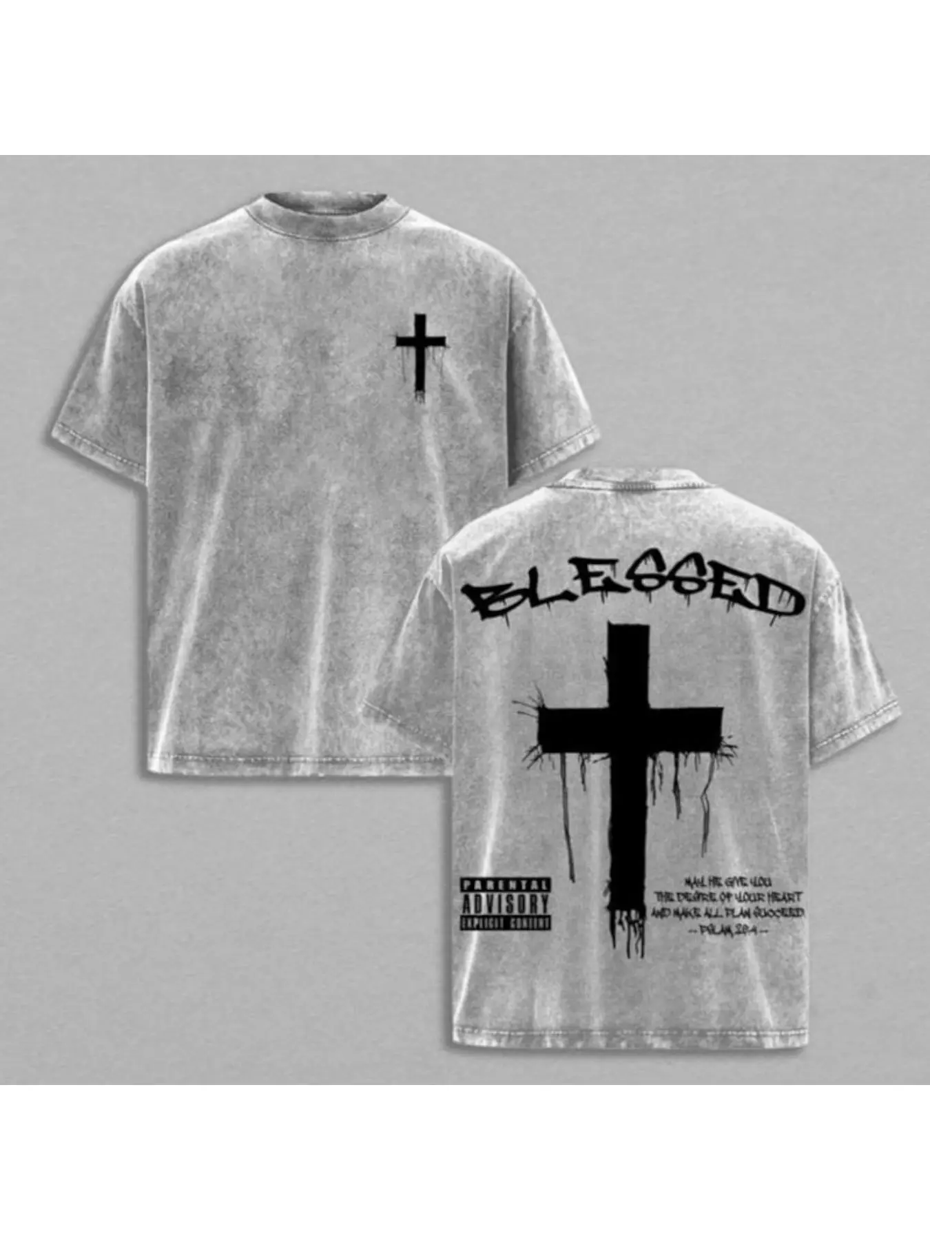 Men's Vintage Distressed 100% Cotton Shortleeve Round Neck Graphic Tee, Loose Fit Breathable Casual Wear Top with Cross Motif Front & Back Print, Wide Spectrum Sizes Streetwear Sports Top, Menswear, Festive, 3Xl, Shortsleeve, Tshirt, Graphic Tees