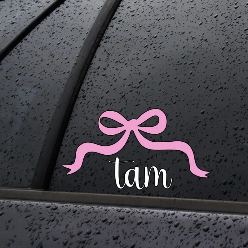 Customizable Bow with Initials Vinyl Decal - Personalized Color & Size, Long Wearing Stickers for Cars, Mirror/Window Decor, Car Interior Accessories