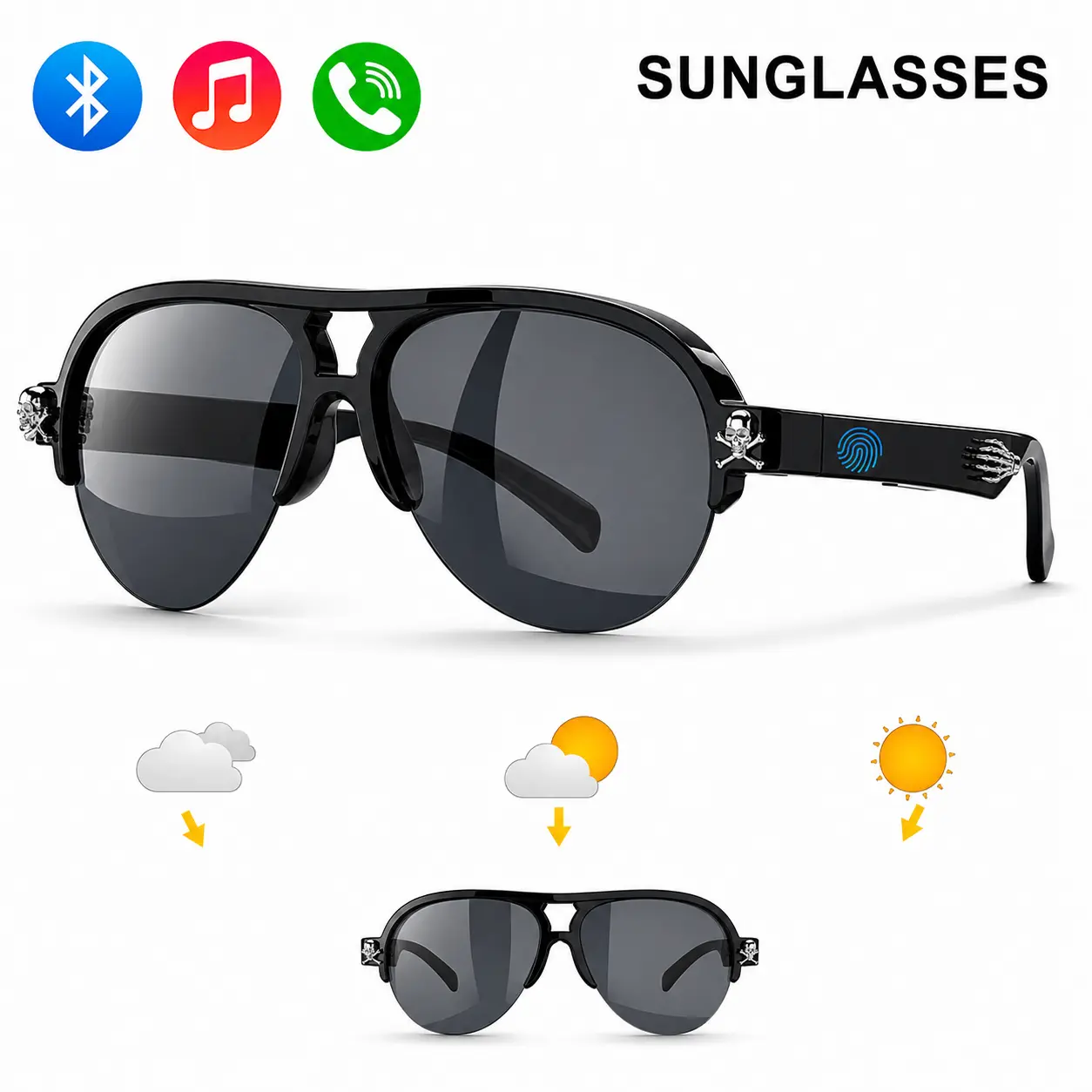 2026 Smart Bluetooth Glasses, Open-Ear Audio Sunglasses with Built-in Speaker, Hands-Free Calling, Music Playback, Touch Control, Voice Assistant, Lightweight Comfortable Stylish Glasses for Driving, Travel, Walking, Outdoor & Daily Wear