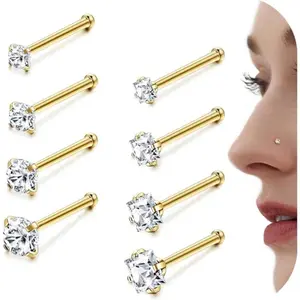 8Pcs 18G Surgical Stainless Steel Nose Rings Studs Cubic Zirconia Labret Hypoallergenic Nose Piercing Jewelry for Women Men 1.5/2/2.5/3mm