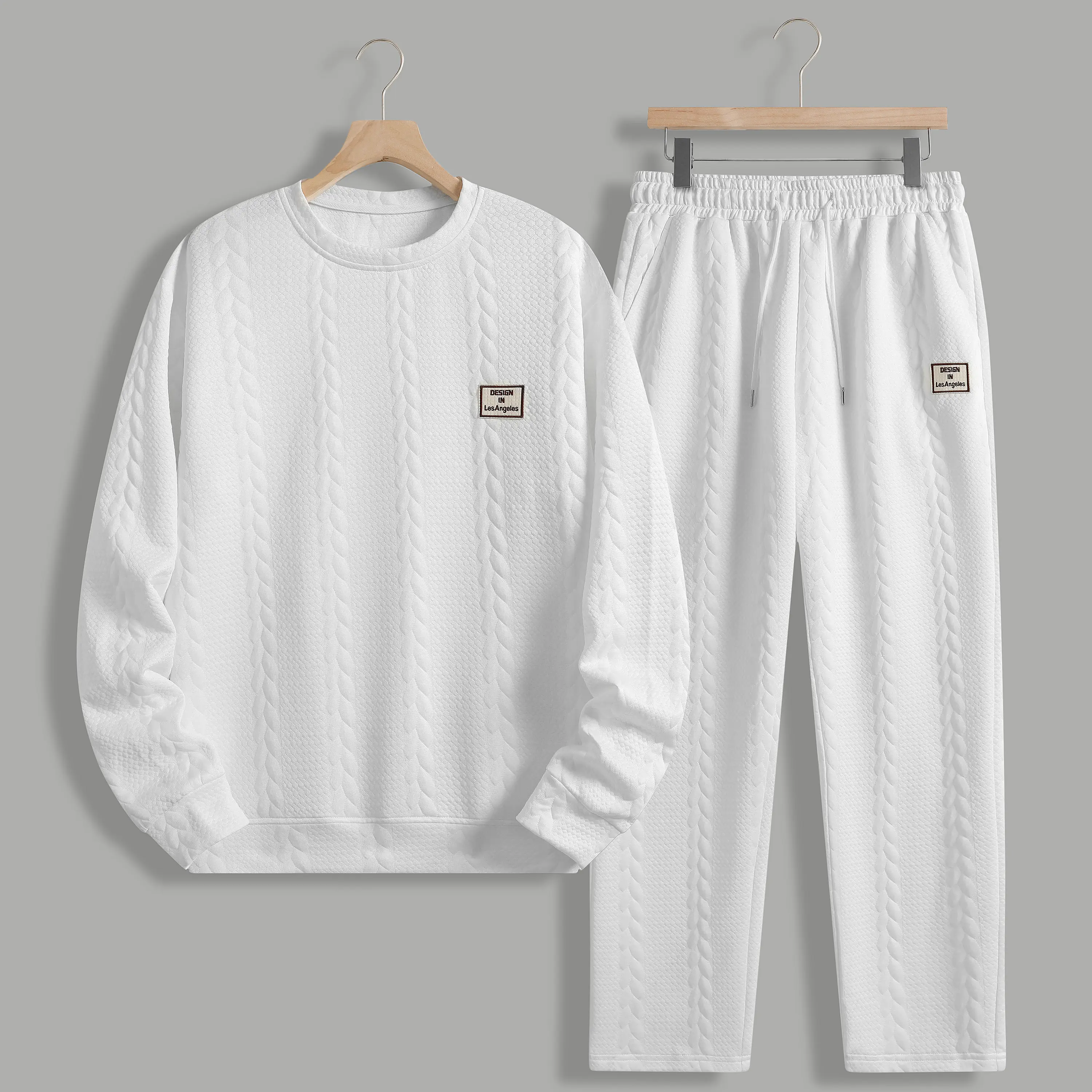 Men's Fitted-Cut 2 Piece Athleisure Set, Textured Sports Clothing with Drawstring Waist for Autumn-Winter Casual and Daily Wear, Athleisure Activewear Set, Sports Clothing Set