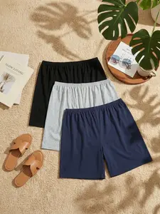 3 Pack Men's Basic Solid Sleep Shorts | Soft Elastic Waist Loungewear Shorts | Casual Comfy Pajama Bottoms for Homewear in Black, Gray, Navy, Geometric