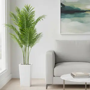 Garvee - Artificial Palm Tree 147 cm / 152 cm, Large Tropical Artificial Areca Plant in Tall White Pot, Artificial Palm Tree for Living Room, Balcony, Bedroom or Office