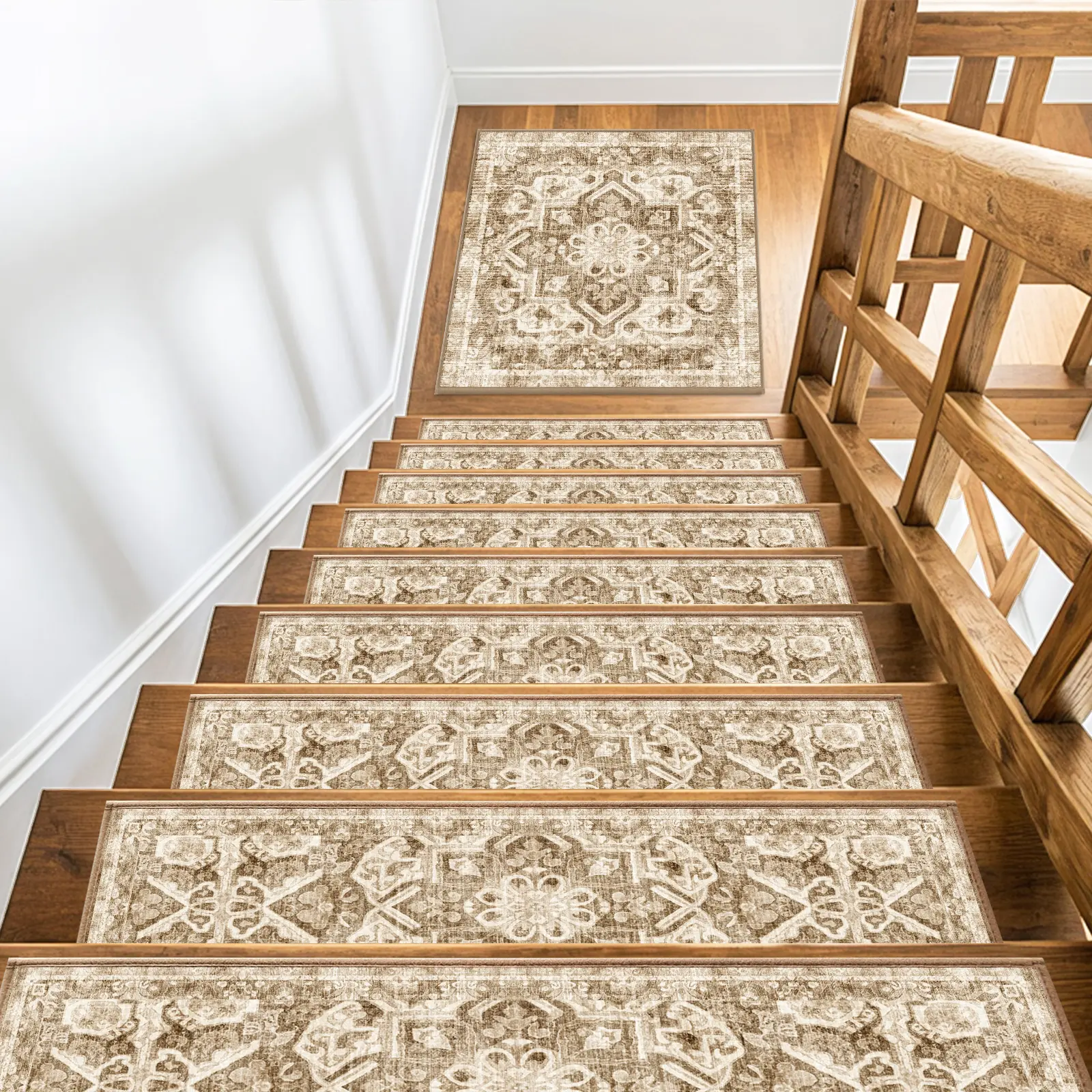 [Deals for You Days]GTUUN Chenille Stair Treads, 15-Pack 8 x 30 Inch Self-Adhesive Washable Stair Mats for Wooden Steps, Dogs, Pets and Indoor Use