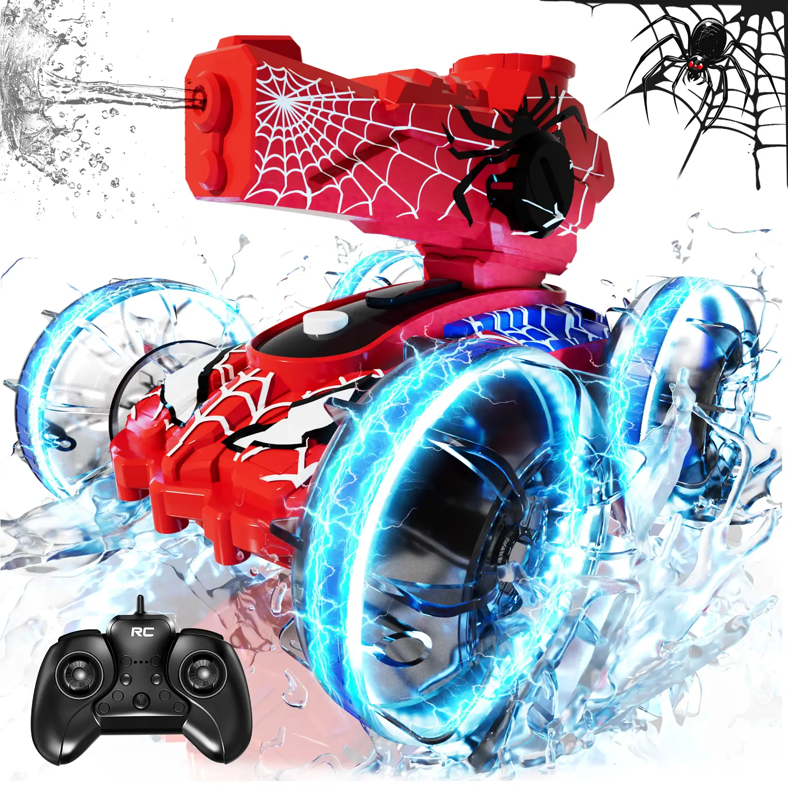 Toys for Kids 6-12 Remote Control Car Boat Gifts for Boys 5-7 8 9 10 11 Year Old Amphibious RC Water Squirt Tank with Lights & Self-Dispensing Cool O