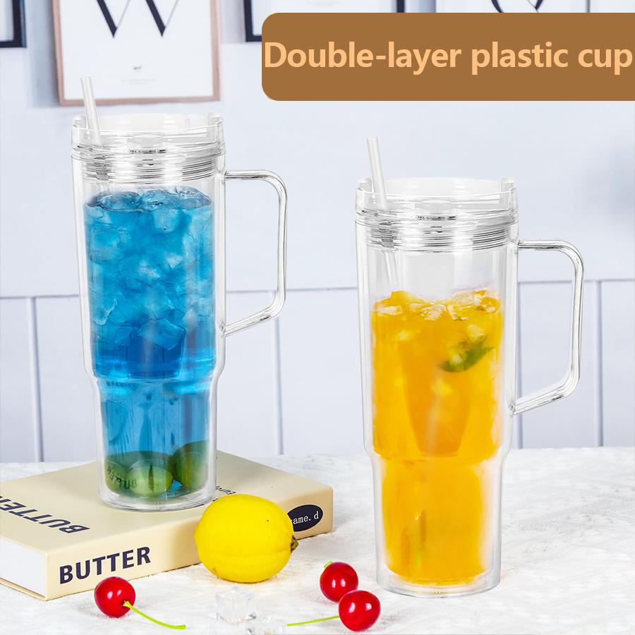 HILAKE 4pcs40oz water bottles, double-layer plastic cups with lids — pre-drilled anti-spill travel cups suitable for hot drinks and iced coffee; ideal for Christmas, Halloween, Easter, Thanksgiving, Valentine’s Day, and more; hand wash only; coffee travel