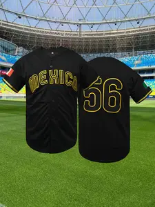 Mexico 56 Stitched Baseball Jersey, V Neck Loose Fit Casual Sportswear, Sports Top, Athletic Tops, Breathable Knit Fabric,Suitable for Outdoor Sports& Training, Unisex, All Seasons, Sporty Jersey