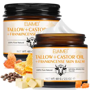 ELAIMEI Tallow & Castor Oil & Frankincense Cream 60g 2 bottles, grass-fed tallow facial moisturizer & moisturizer, long-lasting moisturizing, Gentle Moisturizing, can also be used on sensitive skin